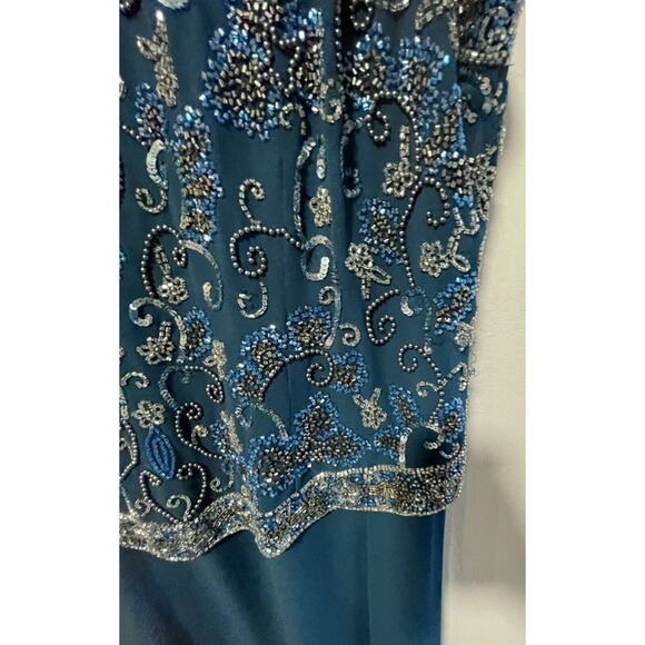 Beaded Gown Blue With Scarf Size 16  Vintage - Picture 14 of 16